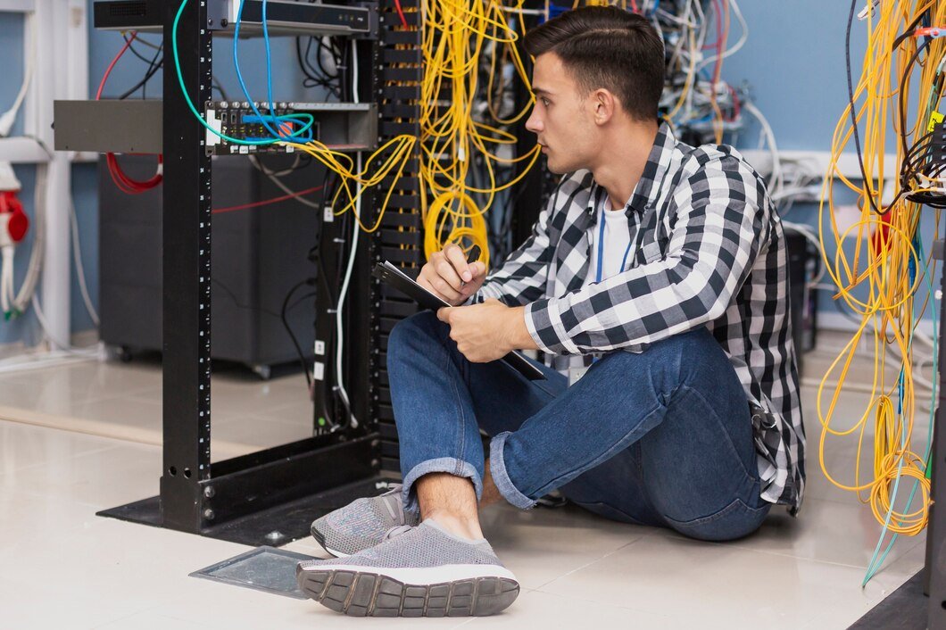 handsome engineer working server room 23 2148323432