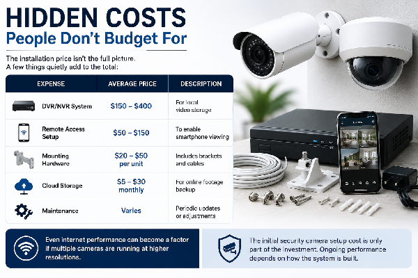 Hidden Security Camera Installation Costs, Including Dvr/Nvr Systems, Remote Access, Mounting Hardware, Cloud Storage, and Maintenance.