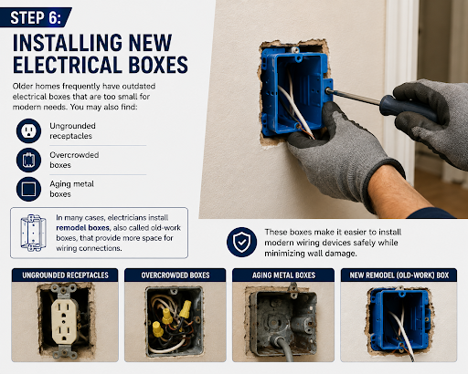 Electrician installing a new remodel electrical box in a wall. 
